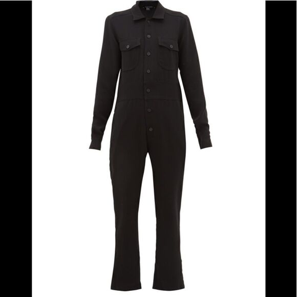 Women’s White Story Button Down Black Minimalist Jumpsuit Romper Sz M - Picture 6 of 10